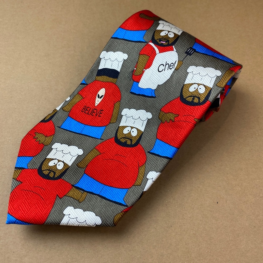 VTG Y2K RM Style South Park Chef Character Mens OS Red Silk Novelty Necktie Tie